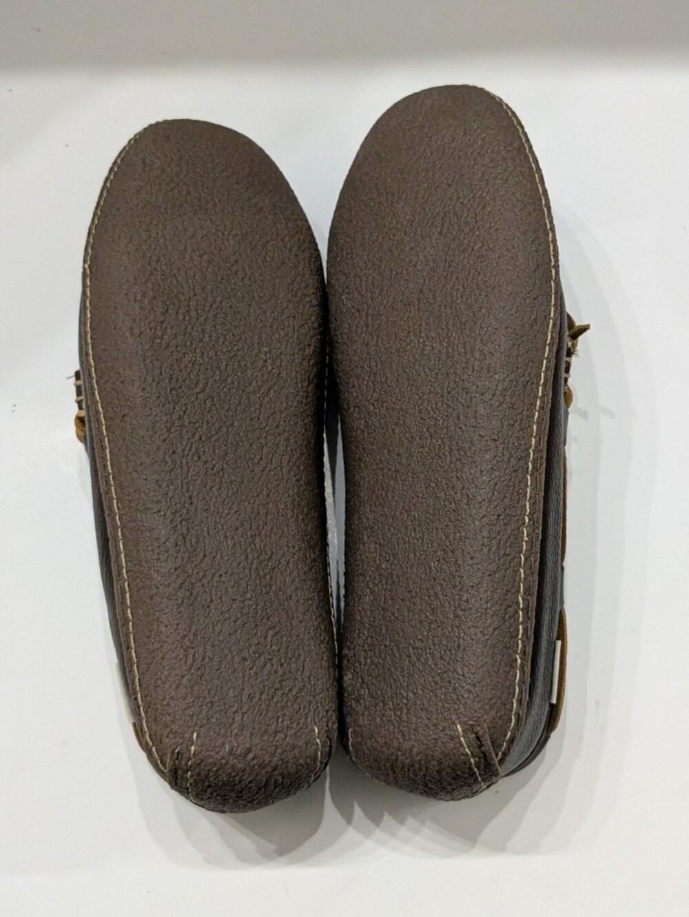NWOT L.L. Bean Mens 11 Handsewn Moccasin Brown Leather Flannel-Lined Slippers U1 - Picture 6 of 8